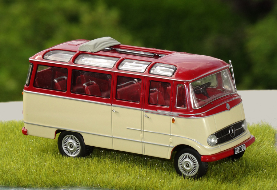 rot-gelber Bus auf Wiese